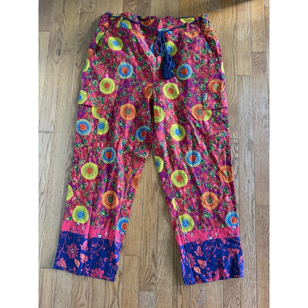 Sundance Vibrant Reef Cotton Cargo Pants Boho Bohemian Lightweight Multicolor L